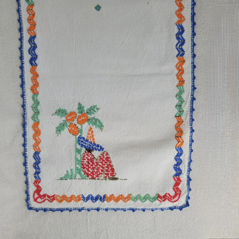 Vintage Mexican Hand Embroidered Table Linen Set 5pc Siesta‎ Donkey Folk Art